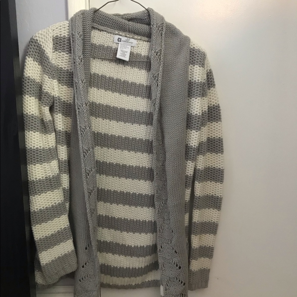 cute grey and white striped cardigan